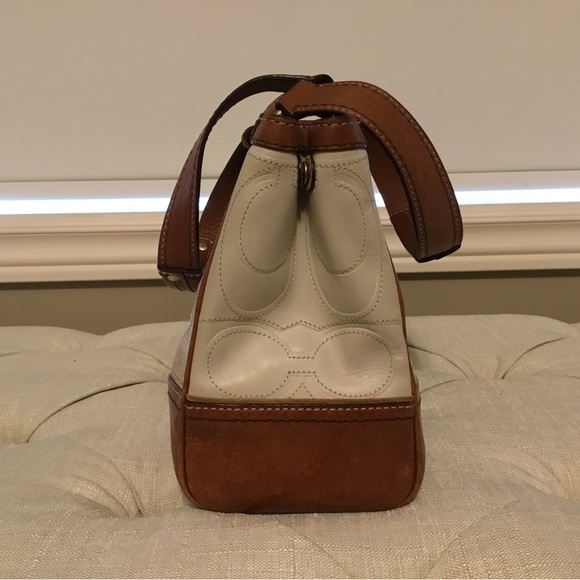 Genuine Vintage Coach Hampton Embossed Leather Satchel - Cream with Pecan Trim - Picture 5 of 13